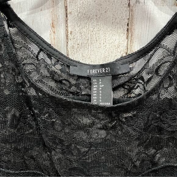 Forever 21 Black Lace Overlay Peplum Top Goth Wednesday - Picture 2 of 3